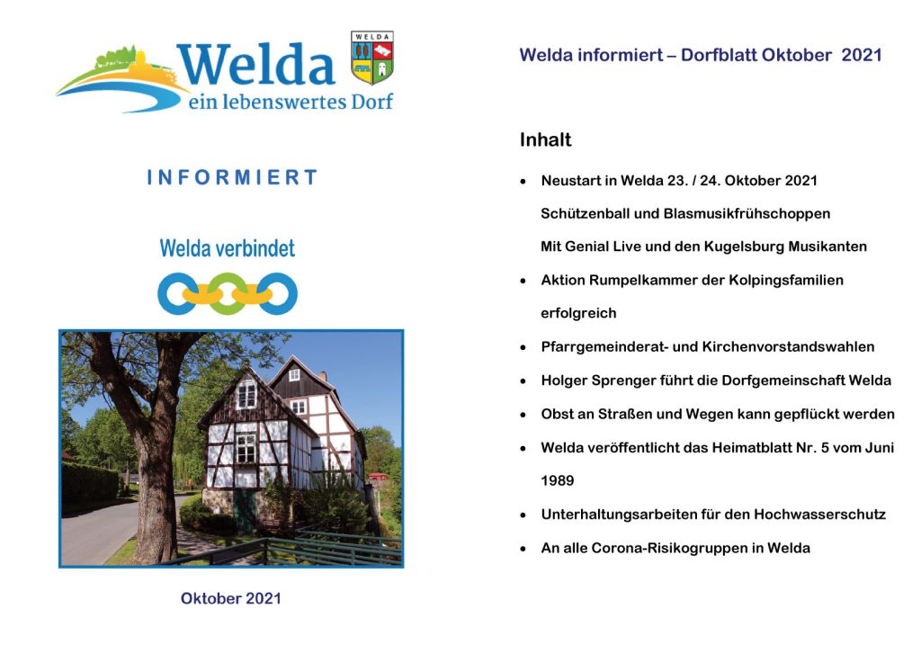 Welda Informiert - Dorfblatt Oktober 2021