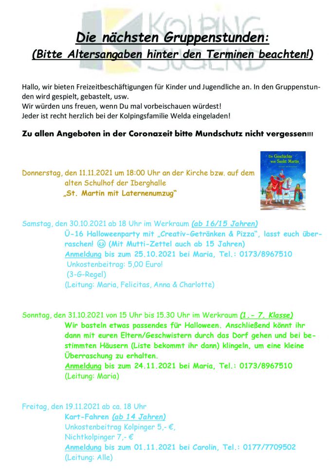 Kolping Gruppenstundenplan