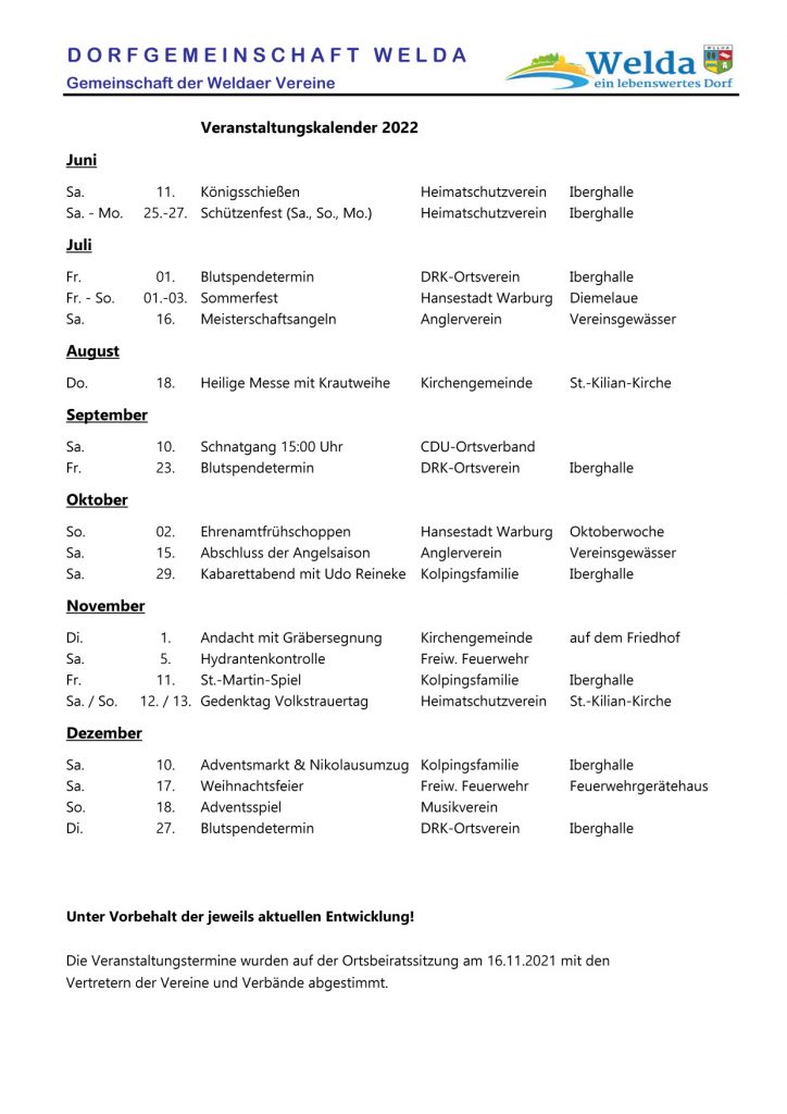 Welda Veranstaltungskalender 2022 S2