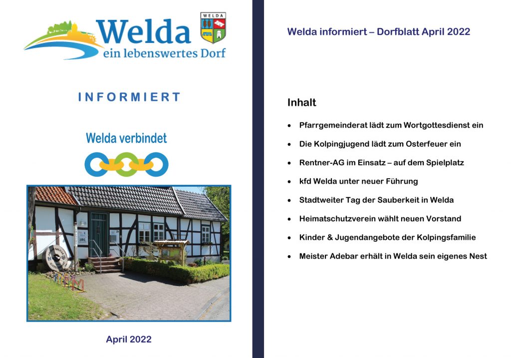Welda - Dorfblatt April 2022 Inhalt