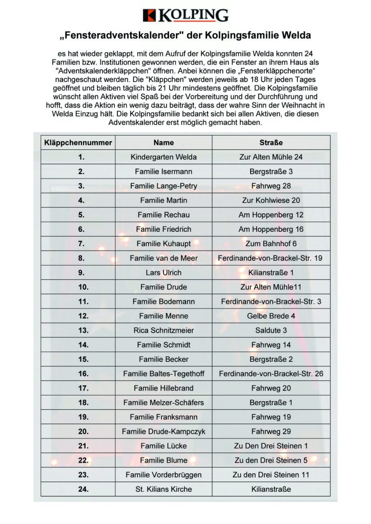 Fensterkläppchenaktion Welda 2022