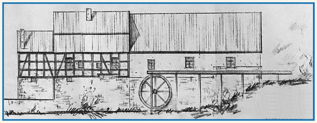 Zeichnung der historischen Alten Mühle von Welda