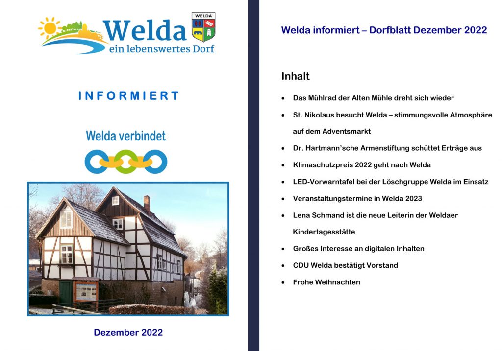 Welda Dorfblatt Dezember 2022 Inhalt